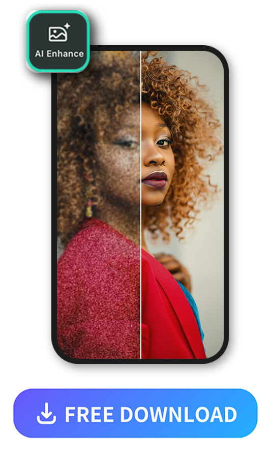 a black woman photo being enhanced with PhotoDIrector and with the UI icon at the upper left side